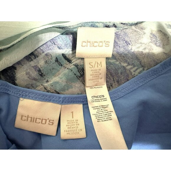 Chico’s Harmony Poncho Blue Multicolor Semi Sheer Abstract Print  S/M + Tank Top - Picture 5 of 6